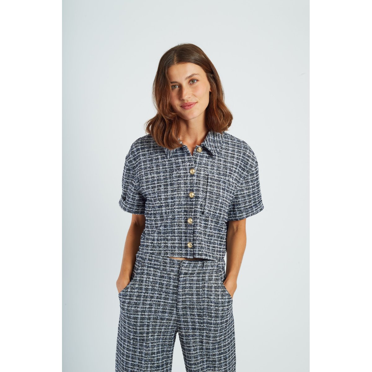 Chemise courte tweed ALICE marine, DERHY