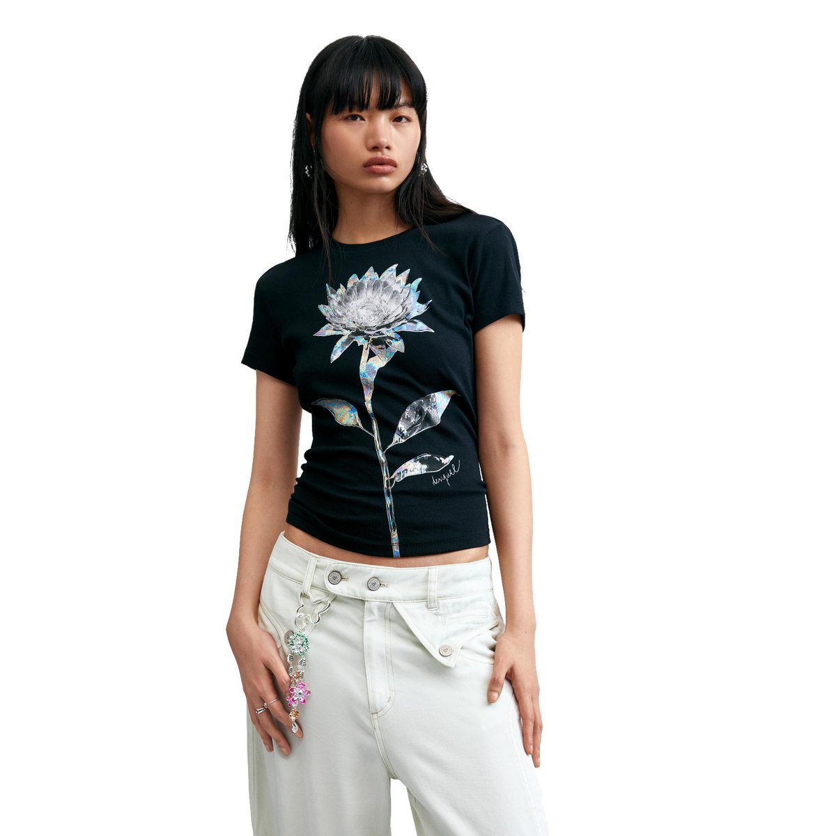 T-shirt Imprimé Floral noir, DESIGUAL