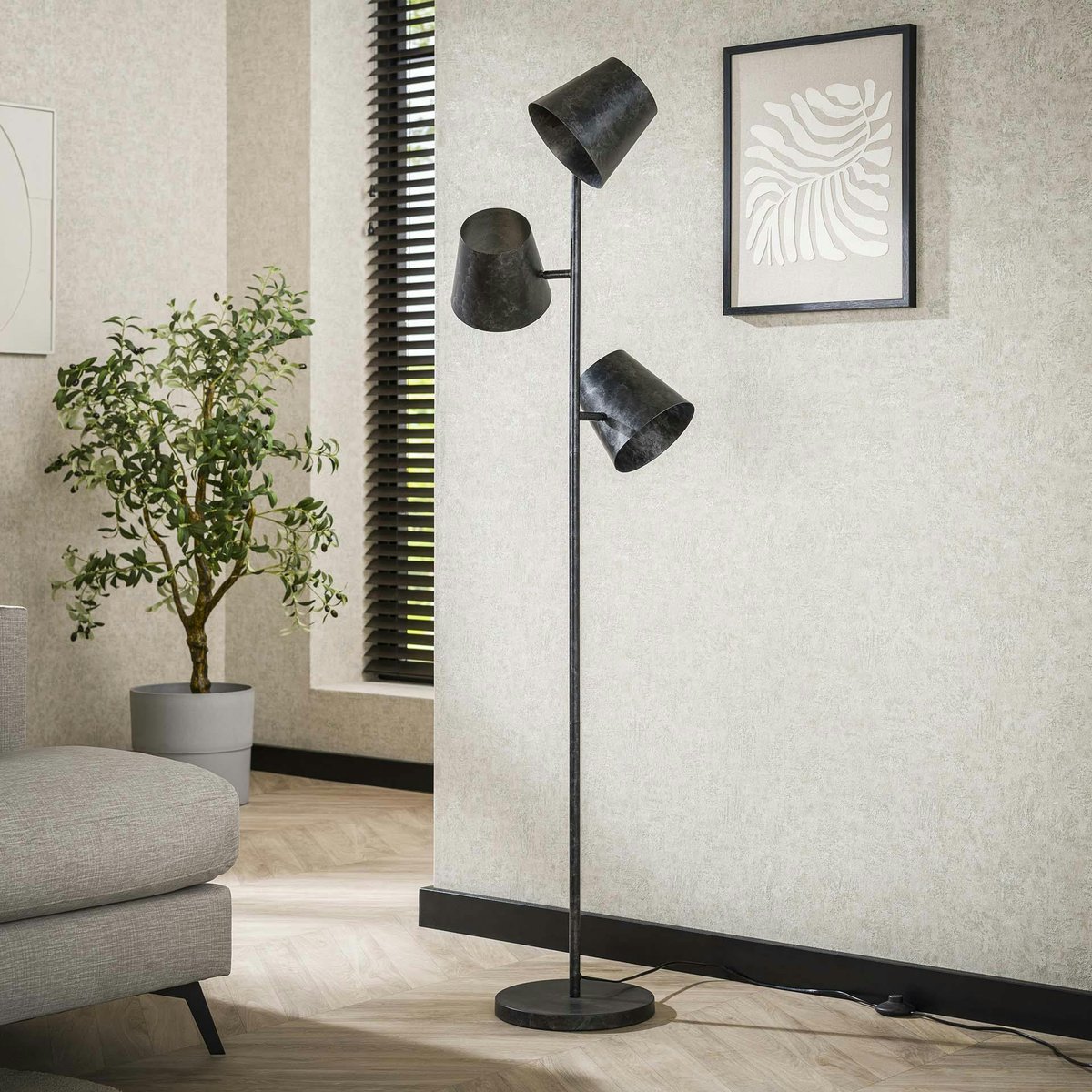 Lampadaire industriel 3 abat-jour métal NIAGARA anthracite, PIER IMPORT