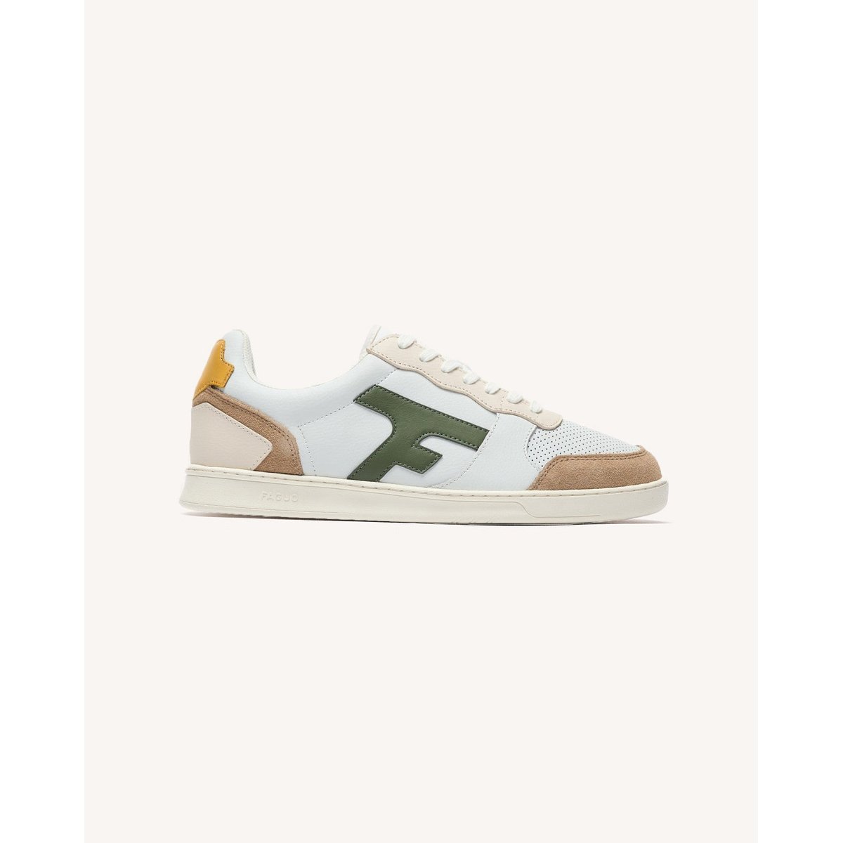 Baskets basses cuir suede HAZEL blanc et beige et kaki, FAGUO