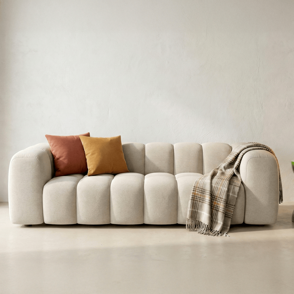 Canapé droit 3 places en tissu chenille - NUVOLA beige, HOMIFAB