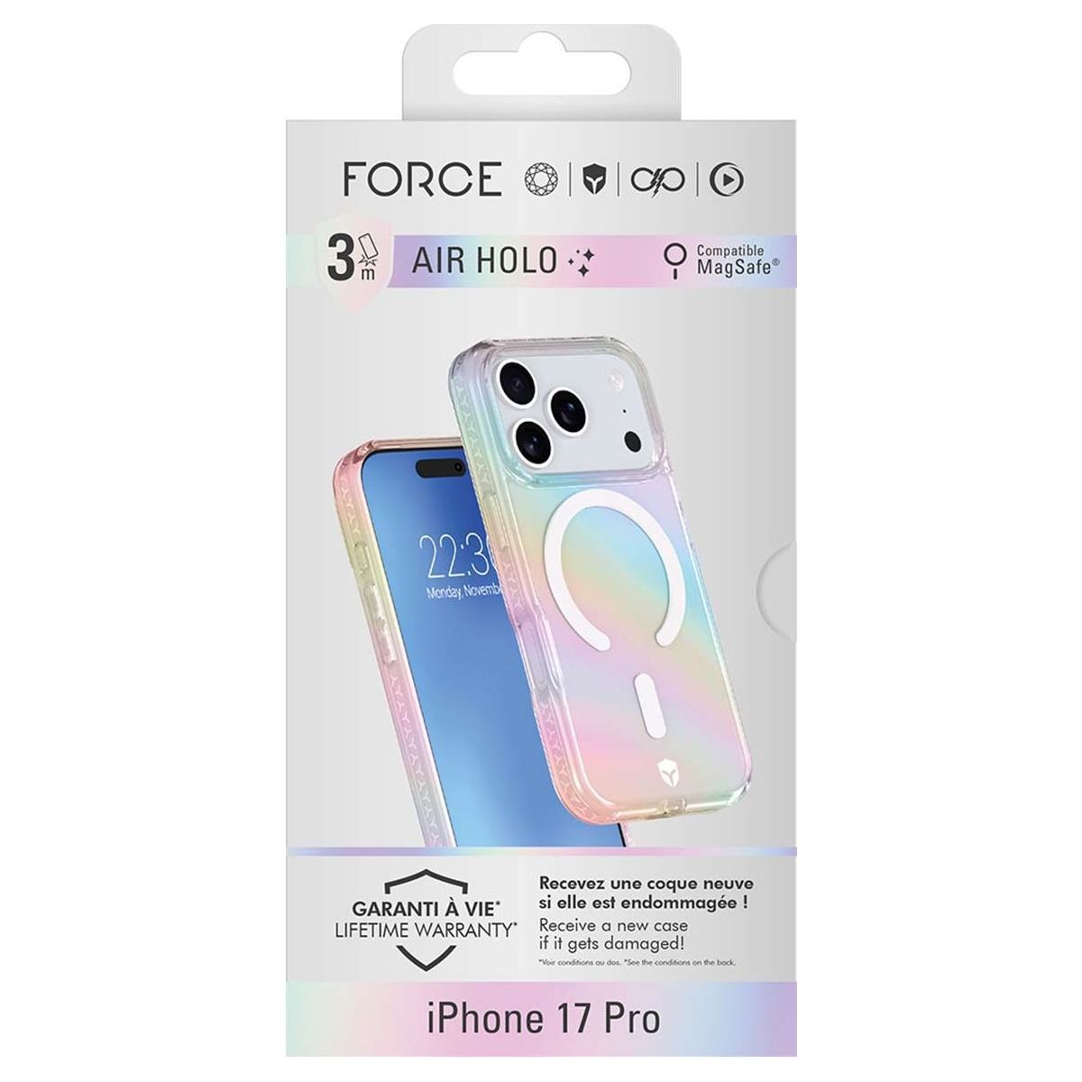 Coque iPhone 18 Pro MagSafe Holographique couleur unique, FORCE CASE