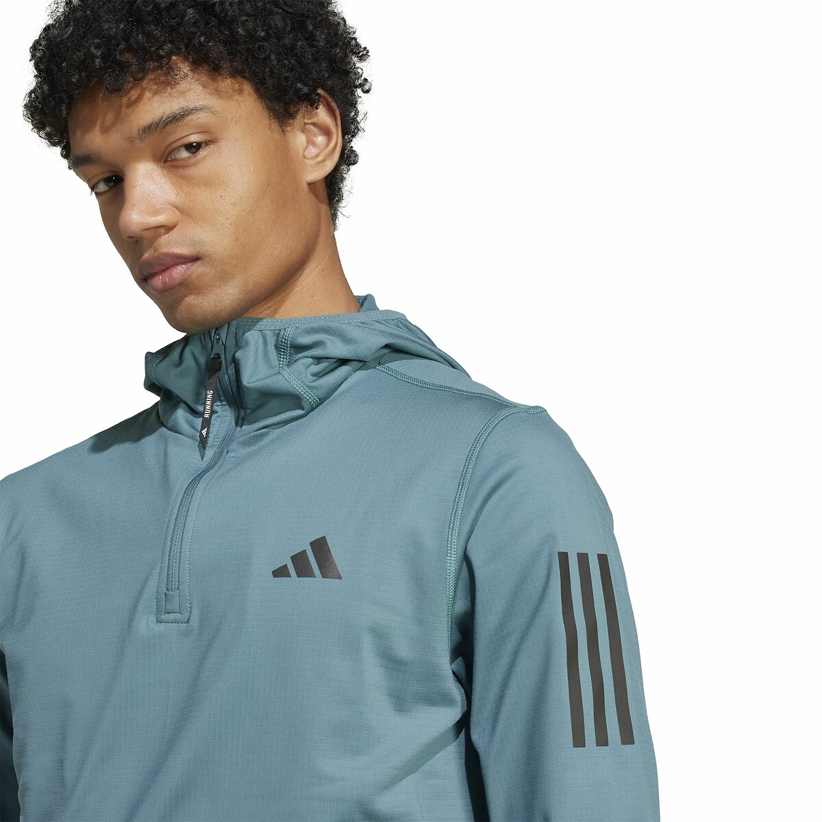 Felpa con cappuccio a mezza zip Own The Run verde, adidas Performance