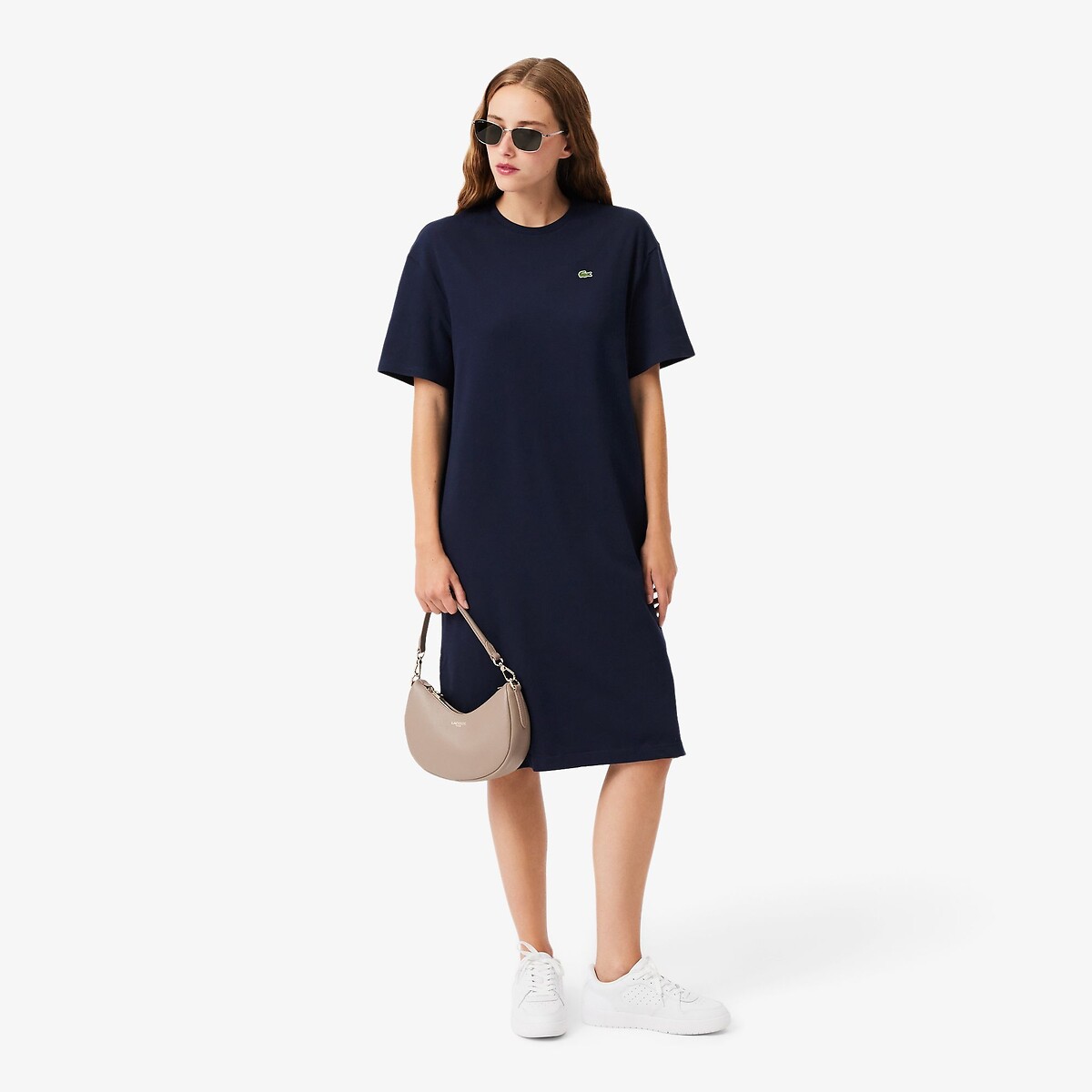 Robe courte, col rond, manches courtes marine, LACOSTE