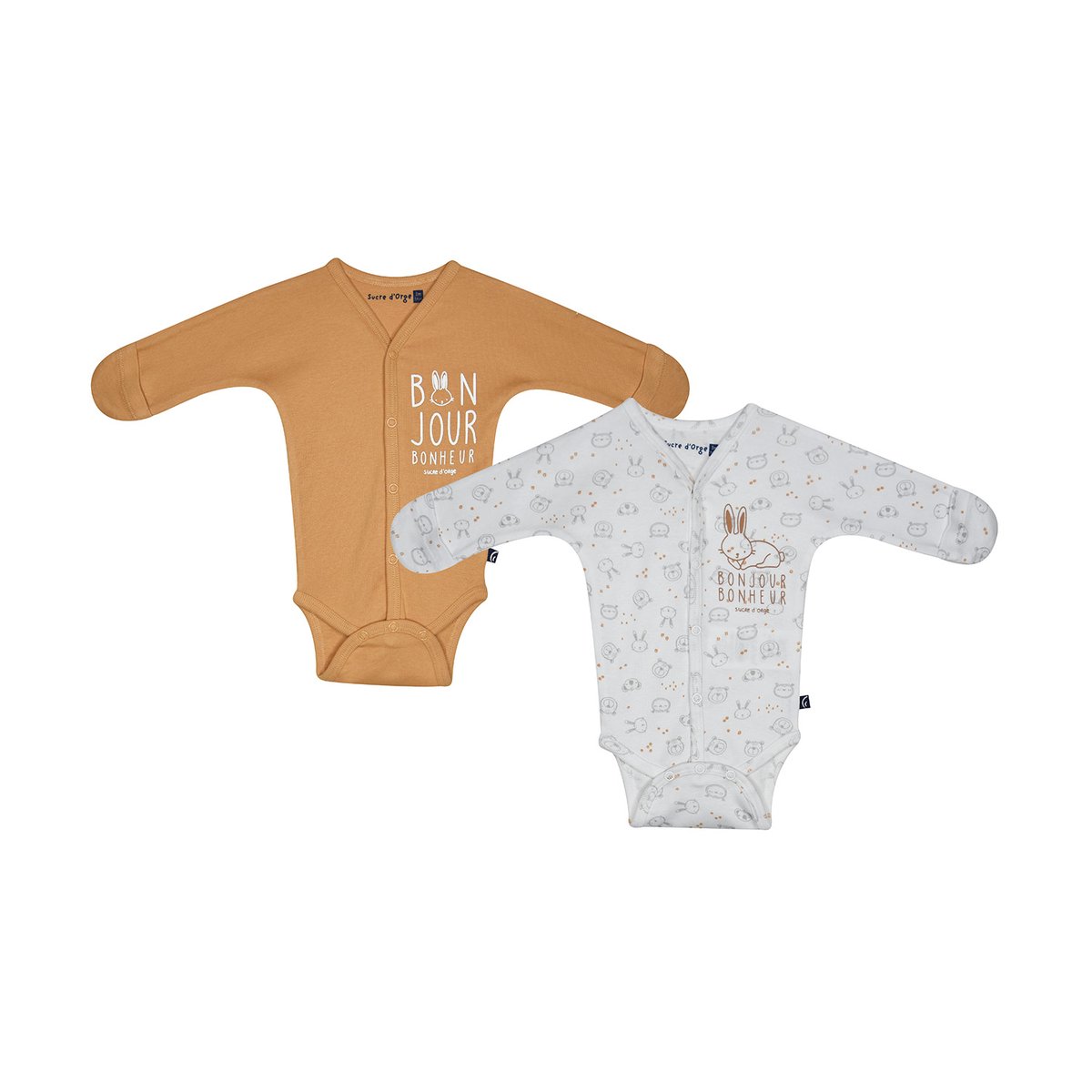 Lot de 2 bodies nickson ouverture devant naissance beige, SUCRE D'ORGE