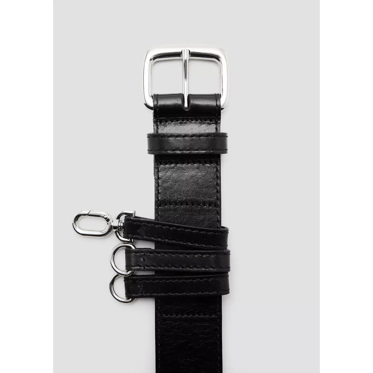 Ceinture en cuir avec passants noir, MANGO
