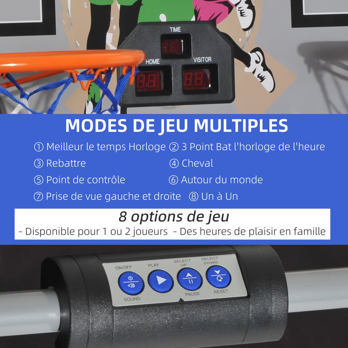 Jeu de tir au basket Bois Noir noir, HOMCOM