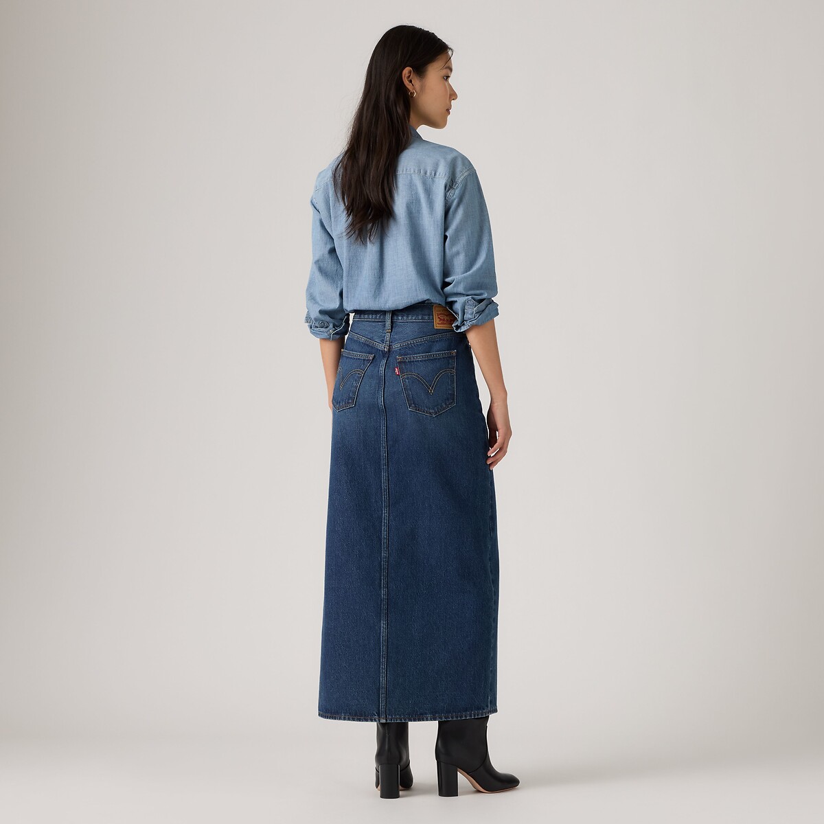 Jupe droite midi fendue en denim indigo, LEVI'S