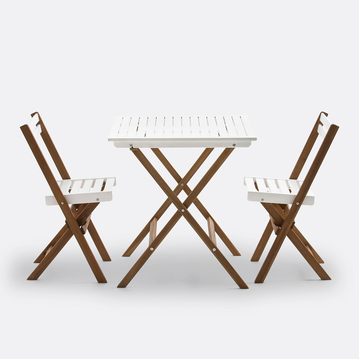 Set de jardin pliable, en acacia, 2 places, table carrée et 2 chaises, DUDENA blanc, LA REDOUTE INTERIEURS