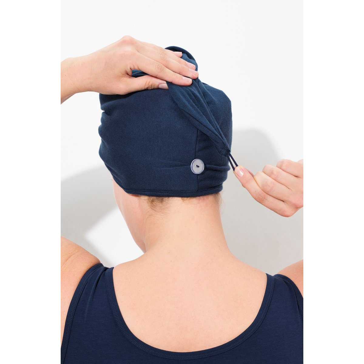 Serviette turban, bouton et boucle bleu nuit, ULLA POPKEN