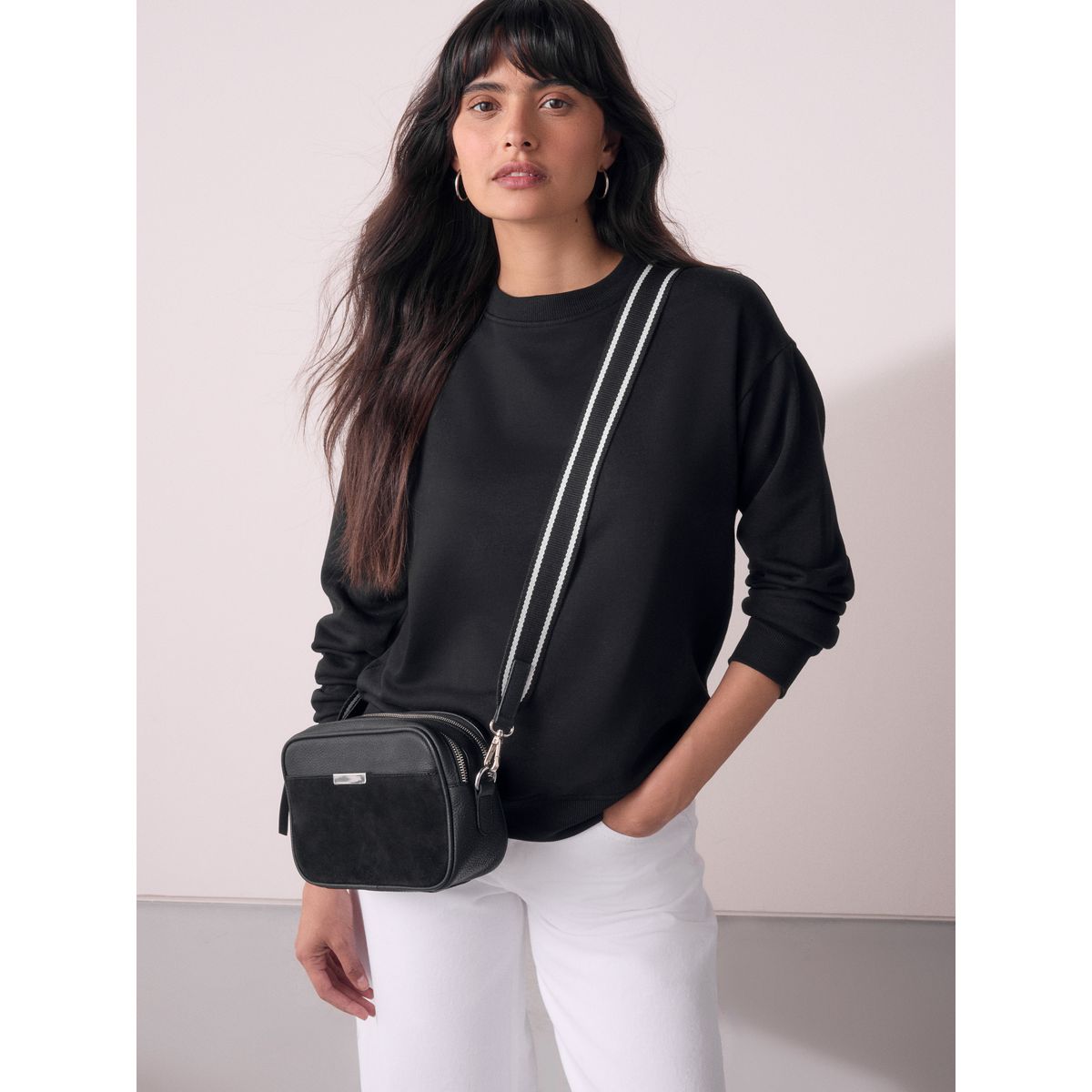 Sacoche pour appareil photo en cuir noir, NEXT