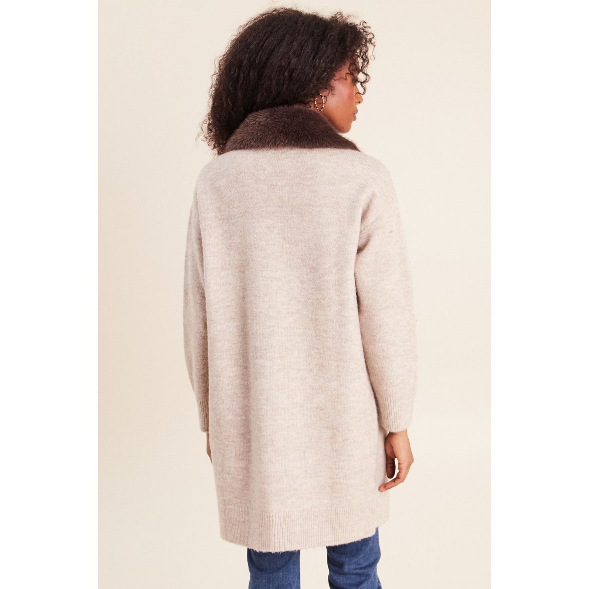 Gilet droit long col chemise beige, BREAL
