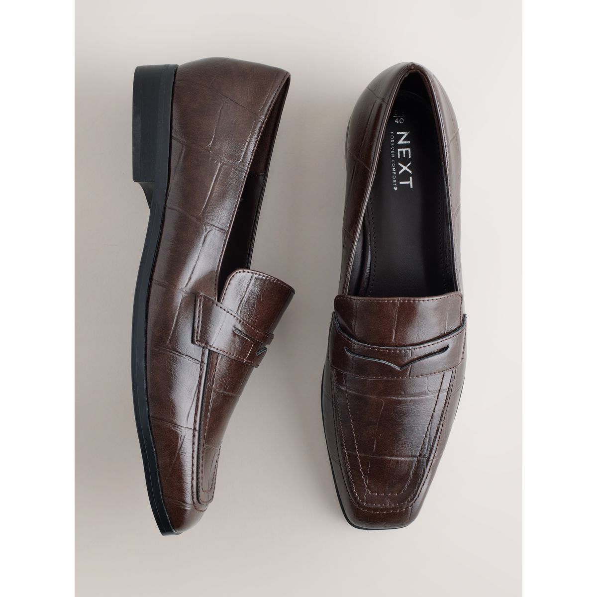 Mocassins forever comfort® à bout carré effet crocodile marron chocolat, NEXT