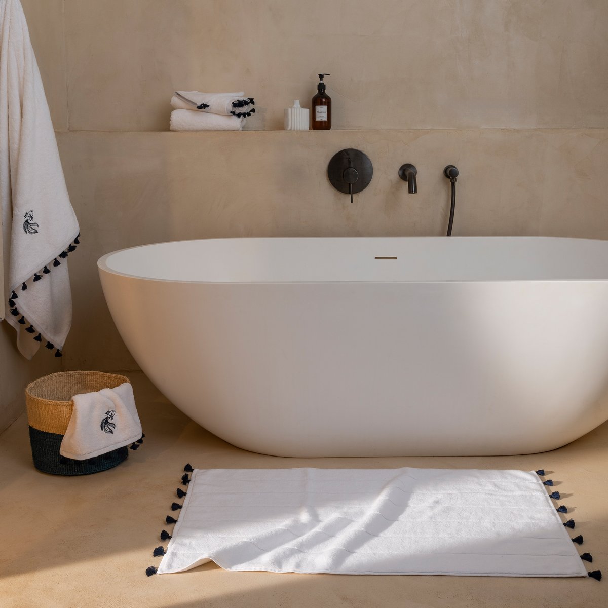 Gant de toilette coton et viscose de bambou DEMILUNE blanc, CARRE BLANC