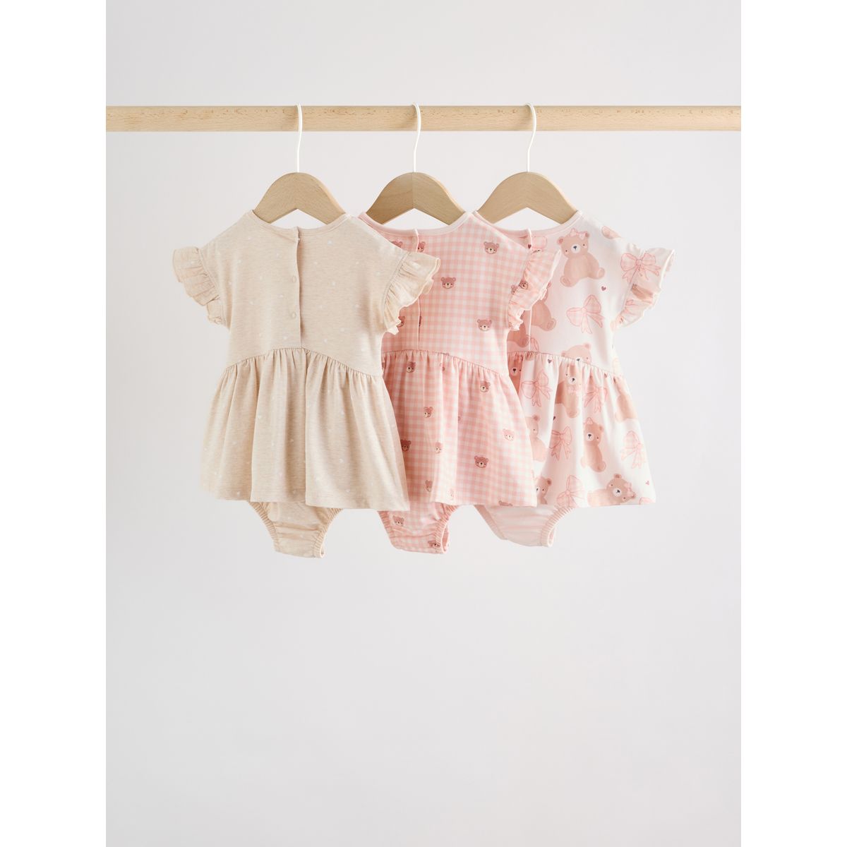 Lot de 3 grenouillères en jersey ours rose brodé, NEXT