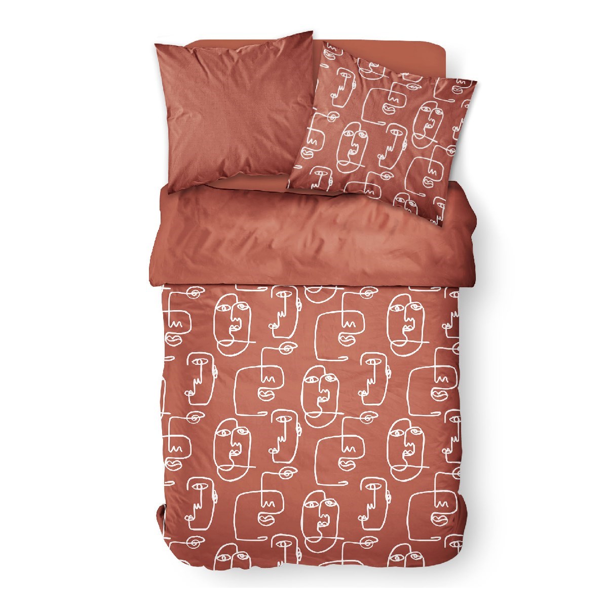 Parure de lit coton 2 personnes imprimé graphique SUNSHINE rouge, TODAY