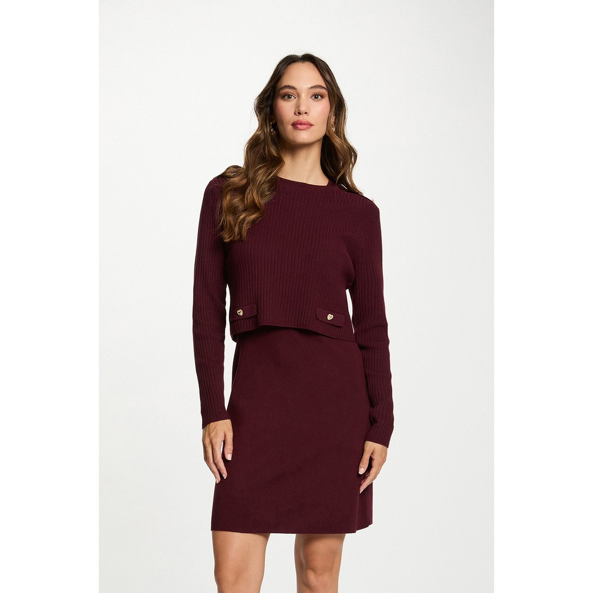 Robe courte effet 2-en-1 prune, MORGAN