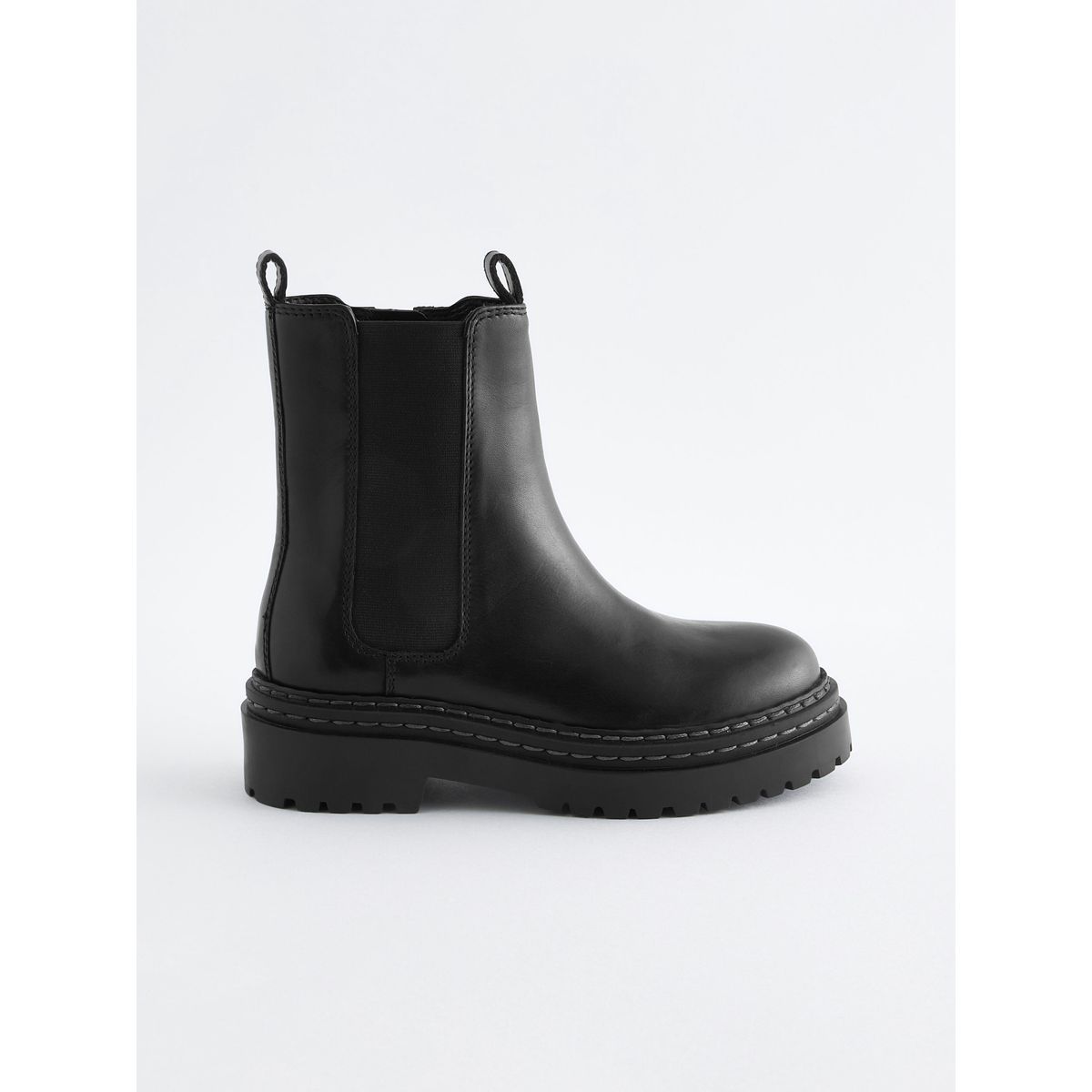 Bottines chelsea en cuir à semelle épaisse noir, NEXT