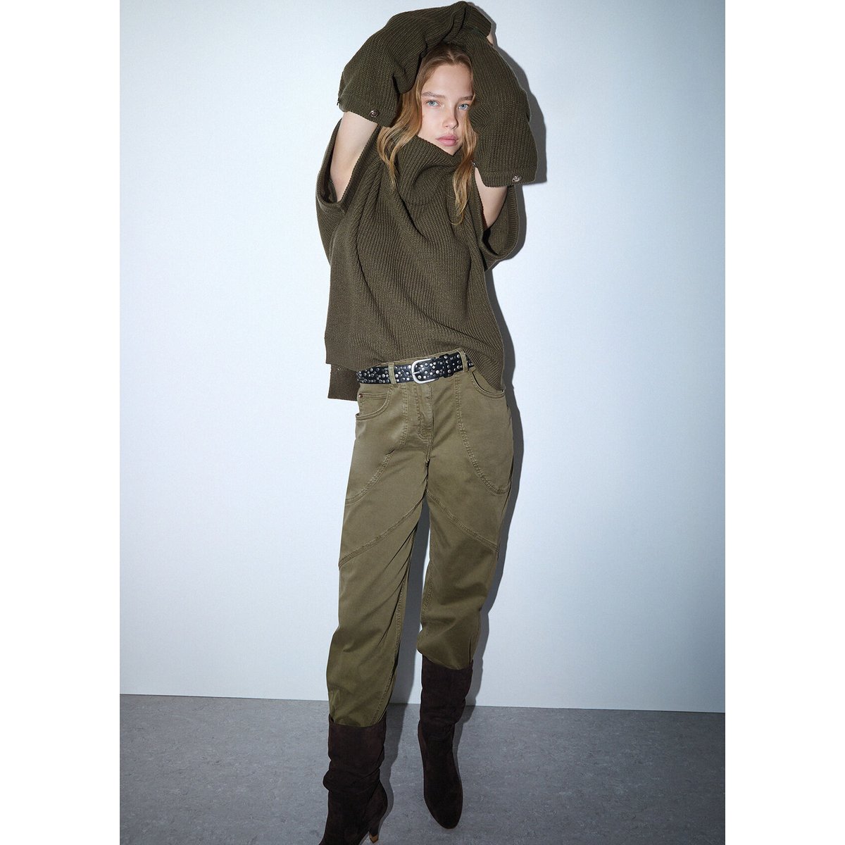 Pantalon baggy en gabardine vert, LIU JO