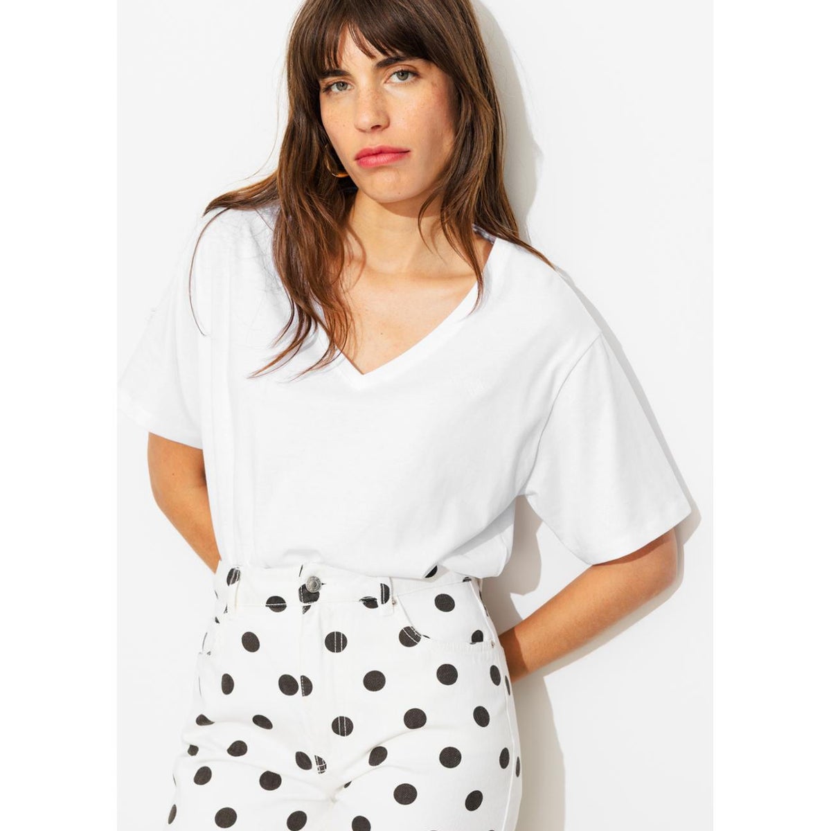 T-shirt basique col V blanc, PROMOD