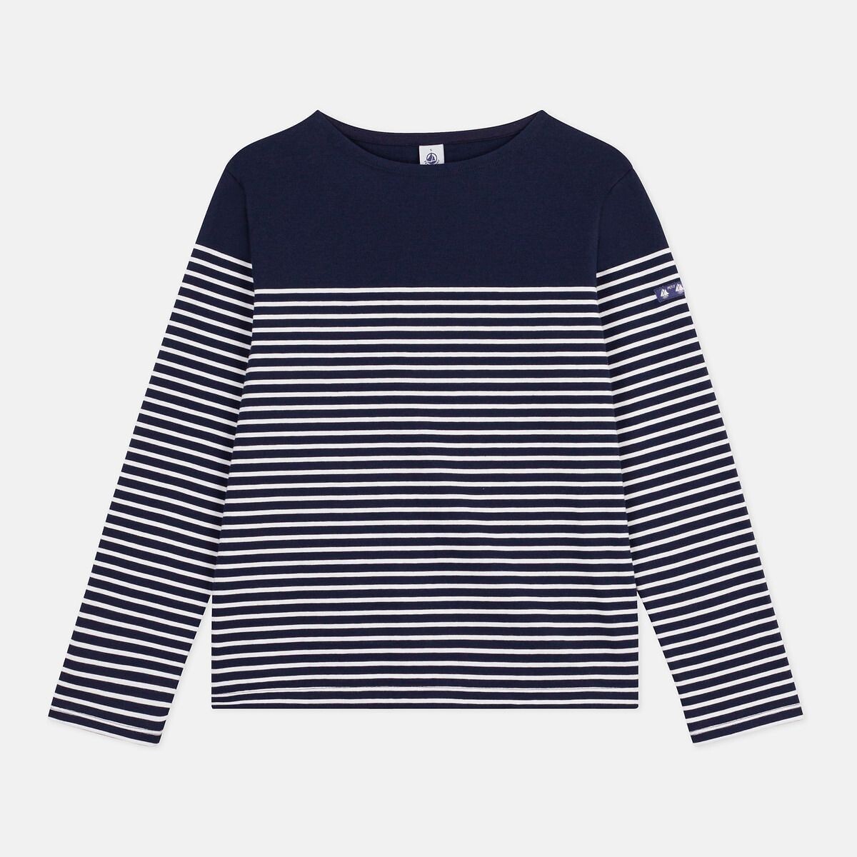 T-shirt alla marinara in cotone marine/bianco, PETIT BATEAU