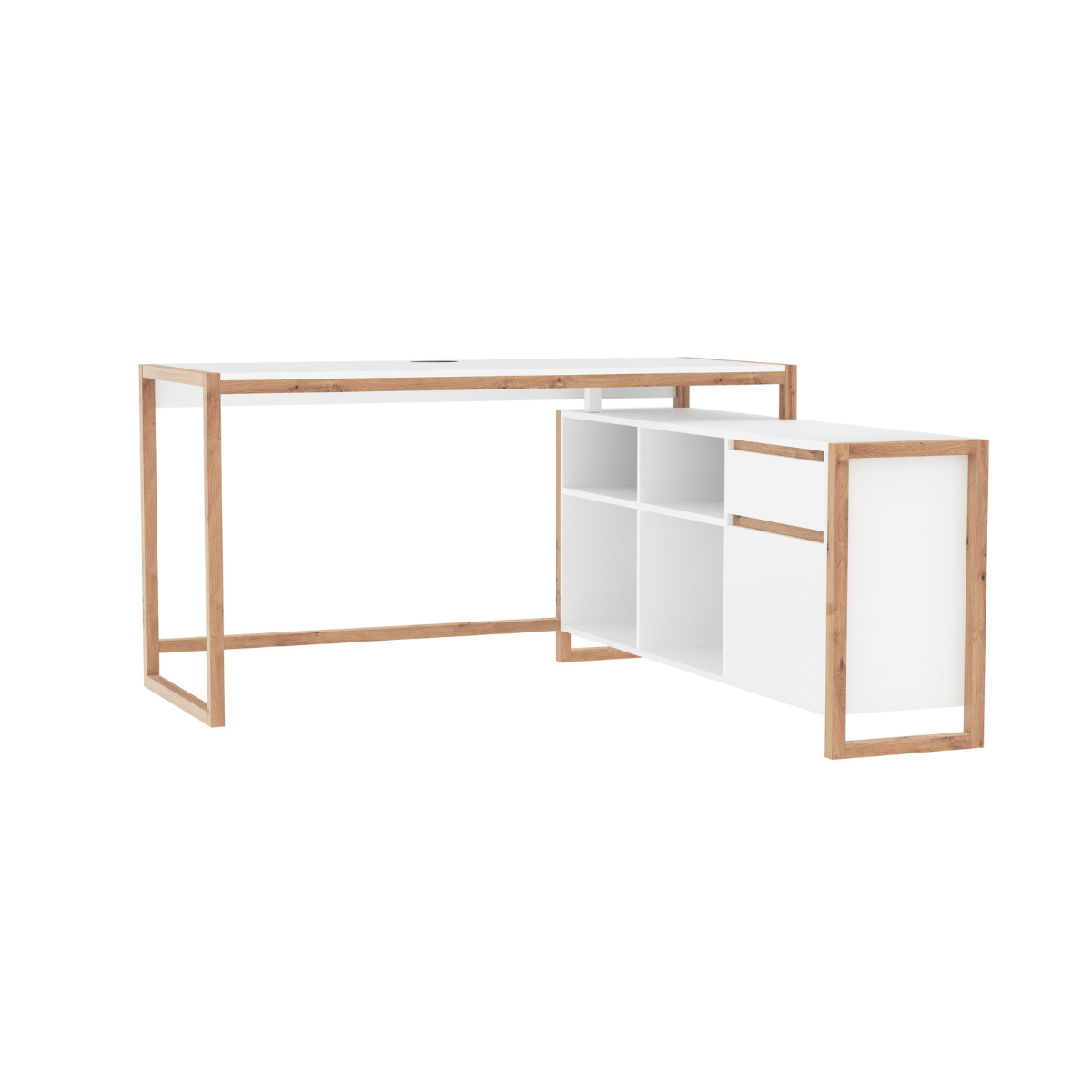 Bureau 4 niches, 1 porte et 1 tiroir L139 cm - DENVER blanc, CALICOSY