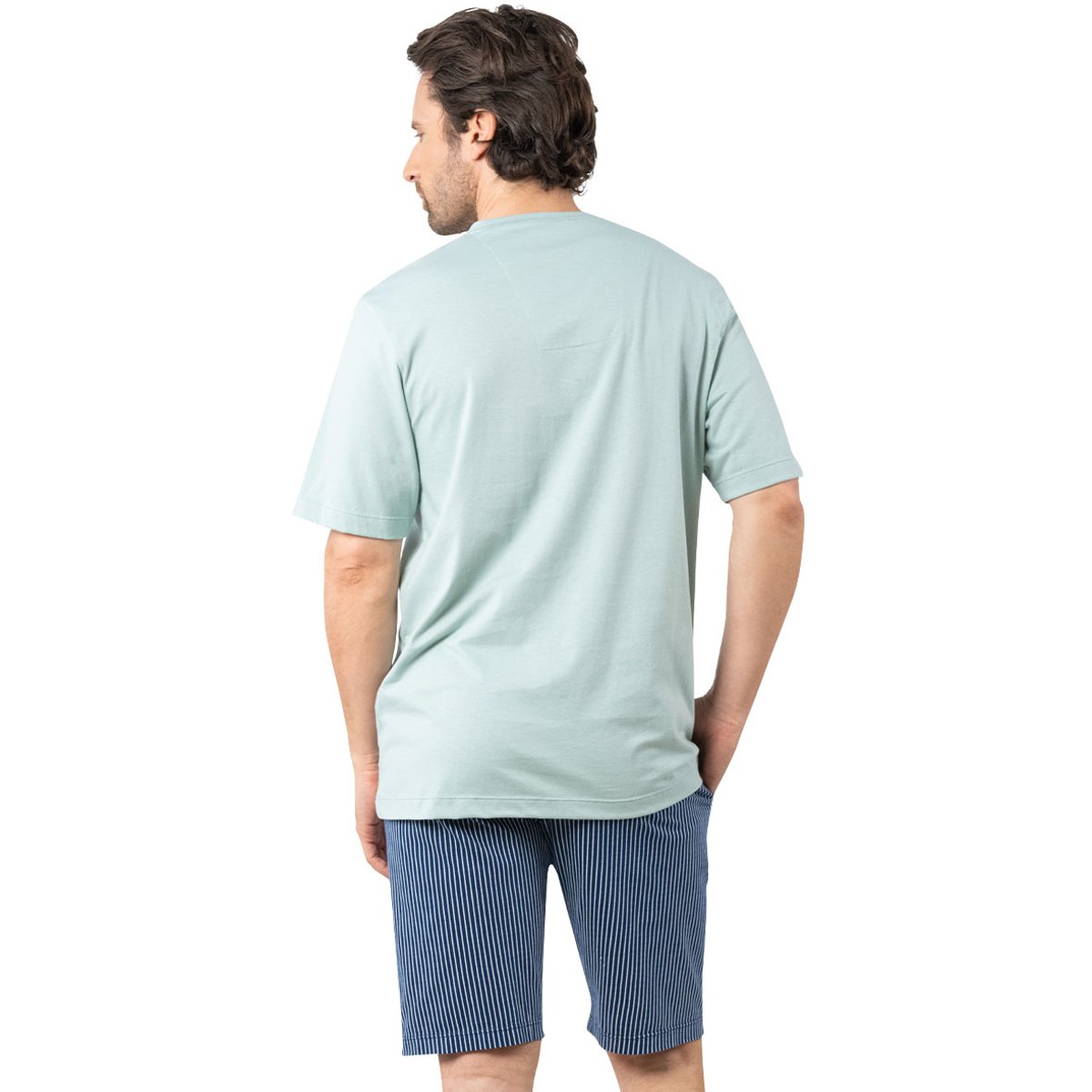 Pyjama court col V COTON BIO vert/bleu, EMINENCE