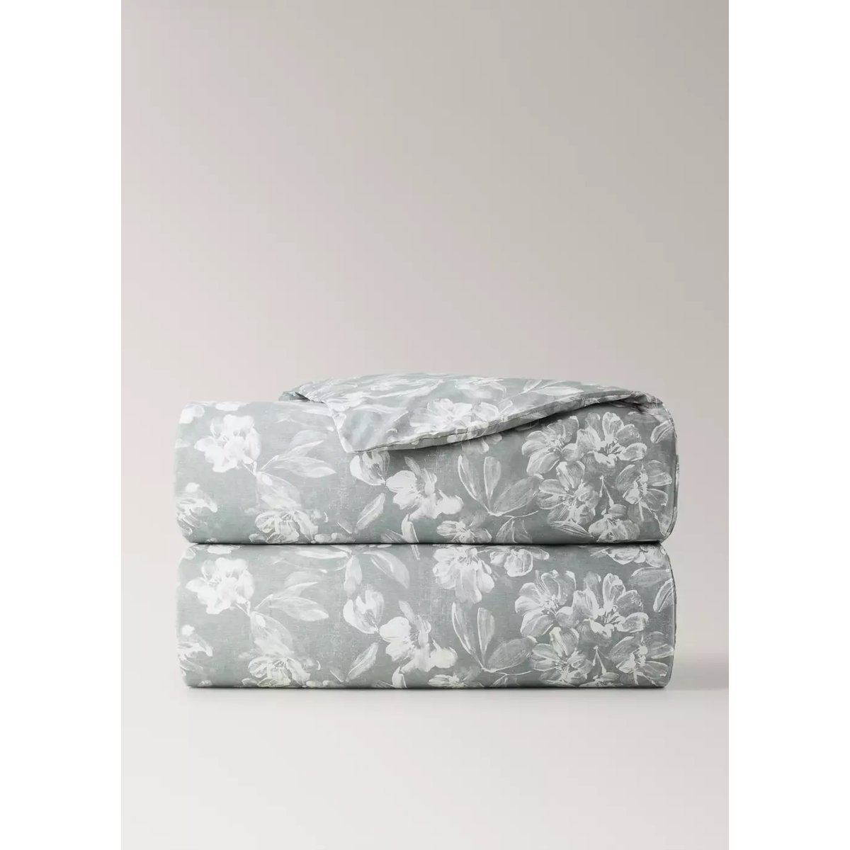 Housse de couette percale de coton fleurs vintage Lit 90 cm vert moyen, MANGO HOME