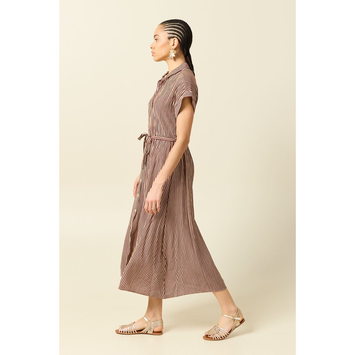Robe longue évasée manches courtes violet, BONOBO