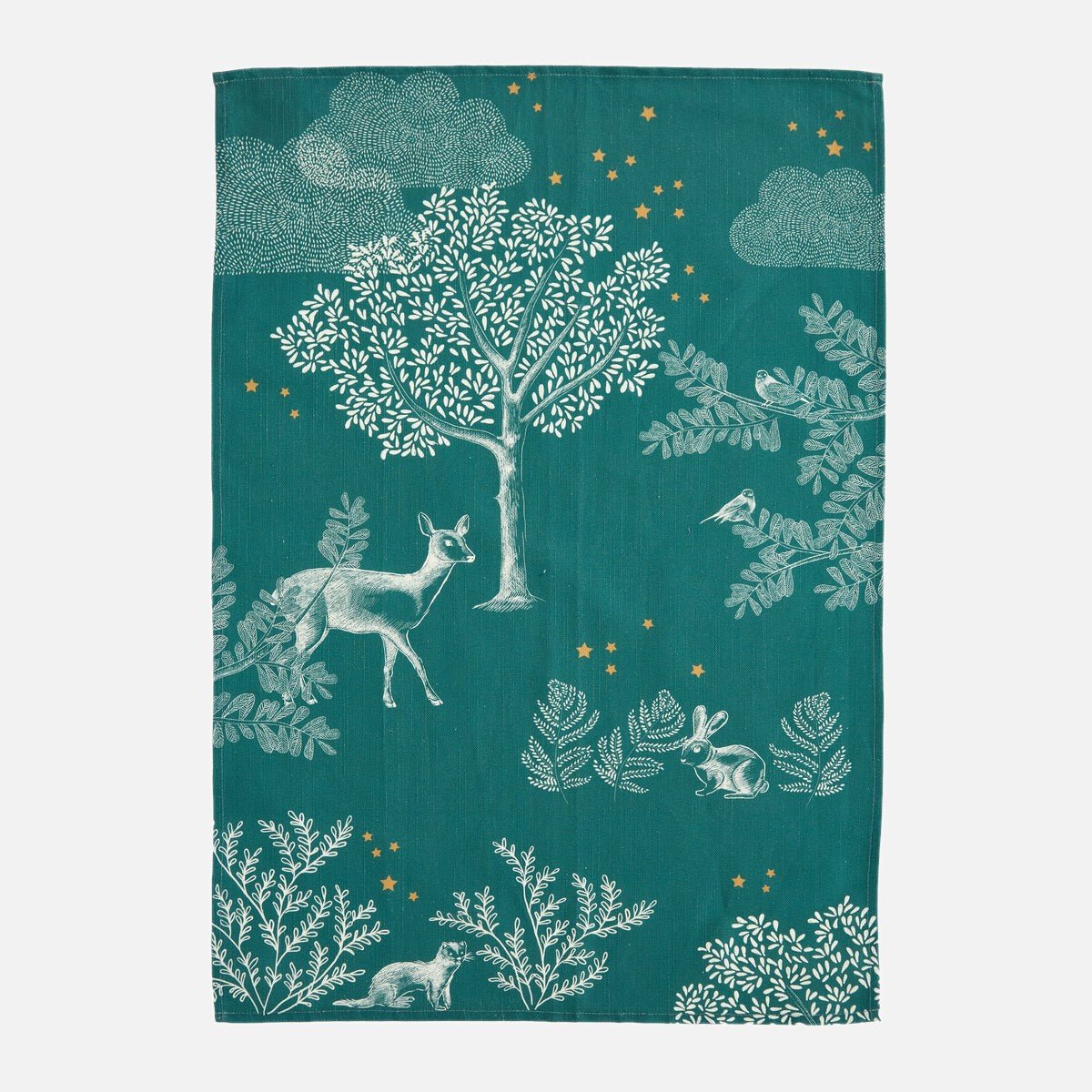 Torchon imprimé coton et lin FORÊT ENCHANTÉE vert, COUCKE