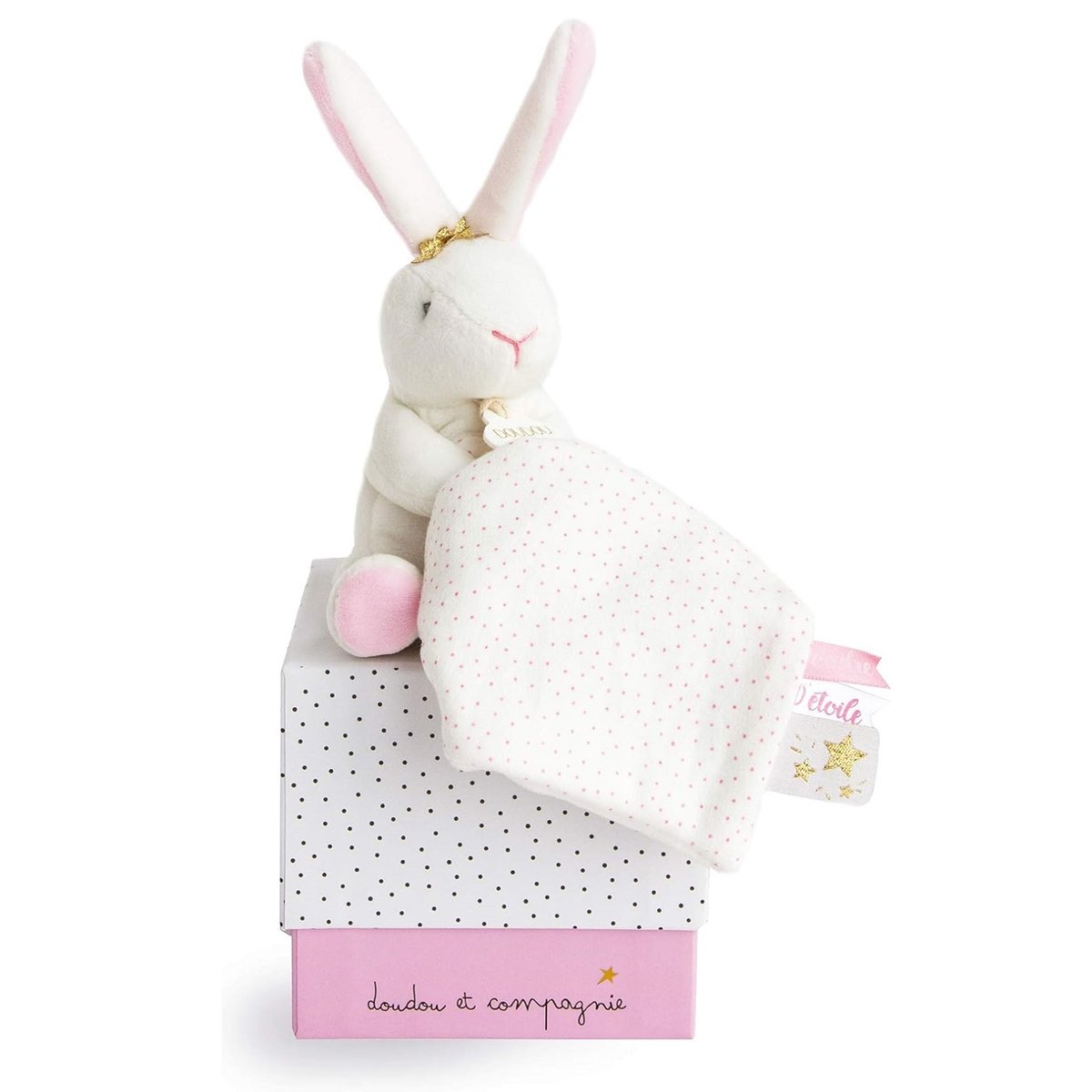 Doudou Pantin Lapin Fleurs rose, DOUDOU ET COMPAGNIE