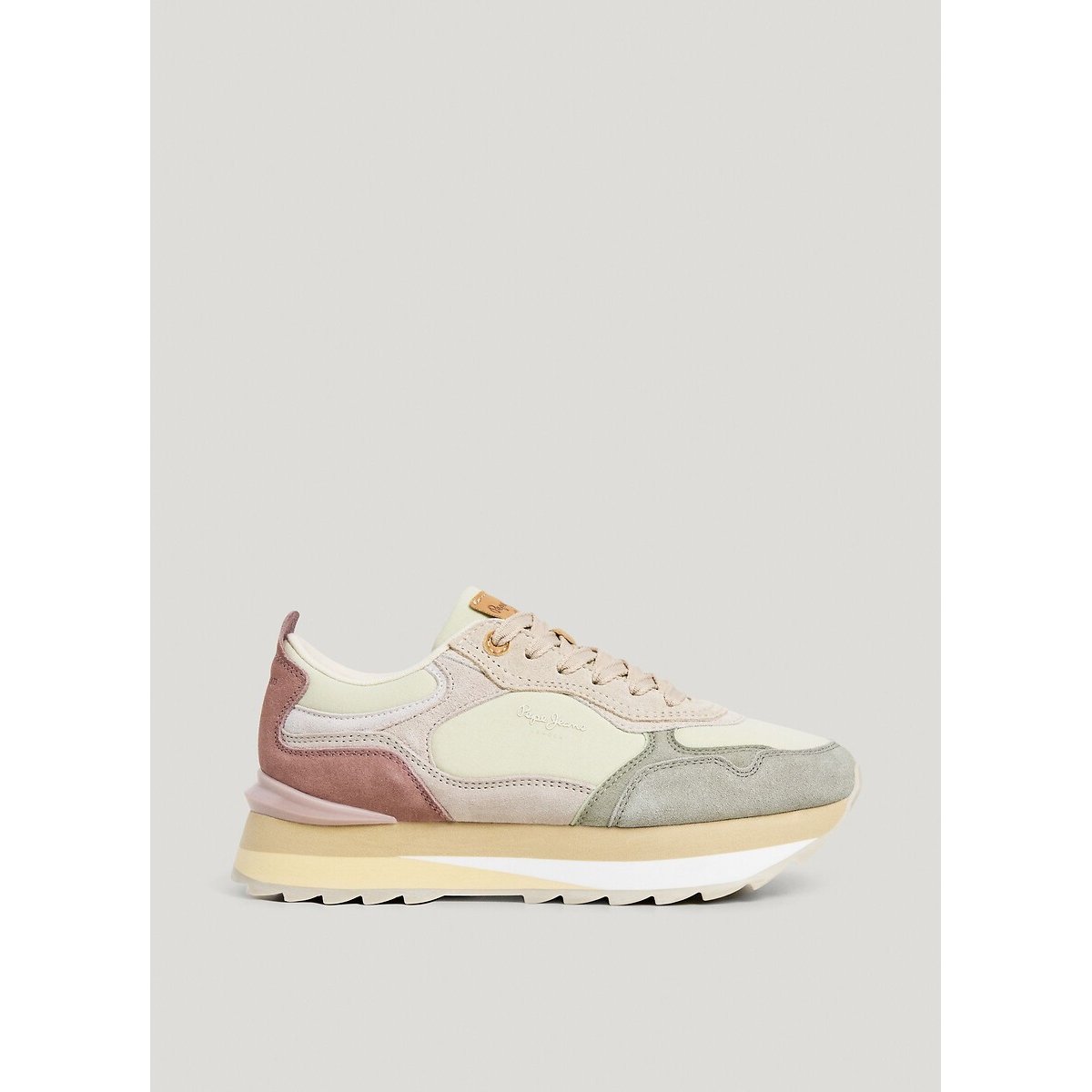 Baskets mix matière FREYA WAVE beige/rose, PEPE JEANS