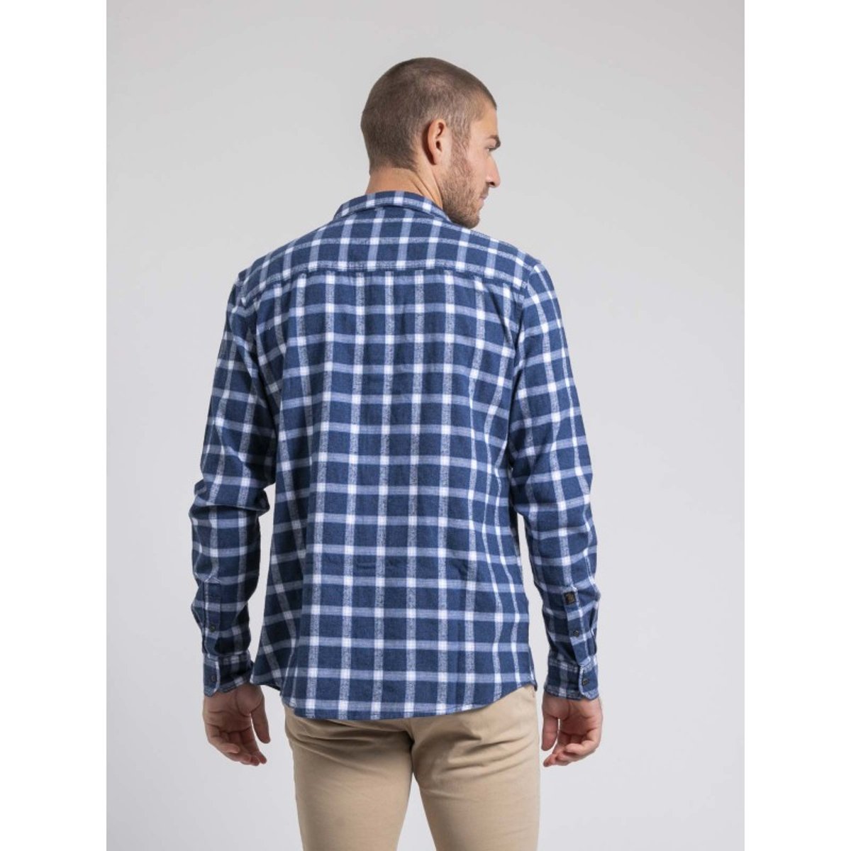 Chemise Manches Longues Carreaux Pur Coton Flanelle Tolfox bleu marine, RITCHIE