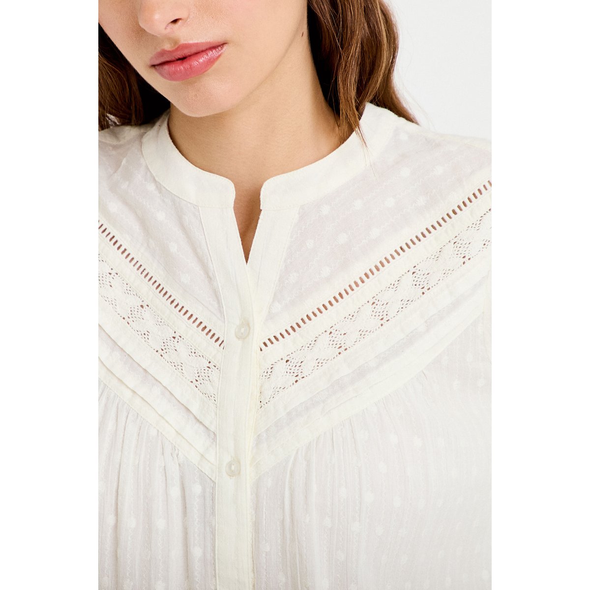 Blouse droite col rond manches longues ecru, CACHE CACHE