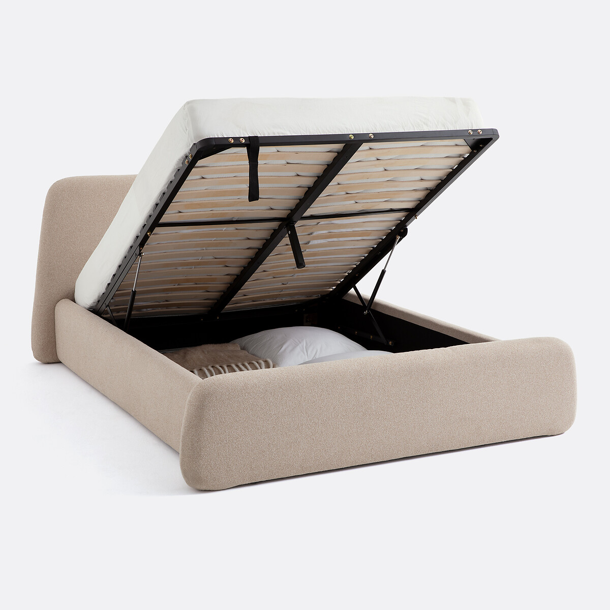 Lit coffre avec sommier relevable, tissu texturé, STEEN beige, LA REDOUTE INTERIEURS