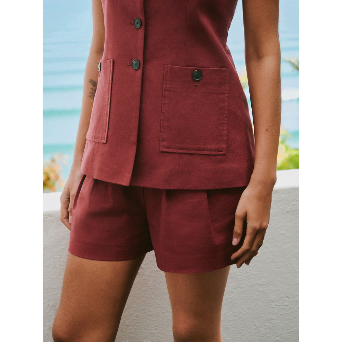 Gilet de costume en lin majoritaire avec col marron rouille, NEXT