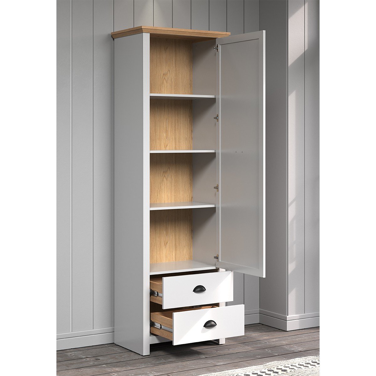 Armoire d'entrée 1 porte et 2 tiroirs L65 cm - LANDSIDE gris clair, CALICOSY