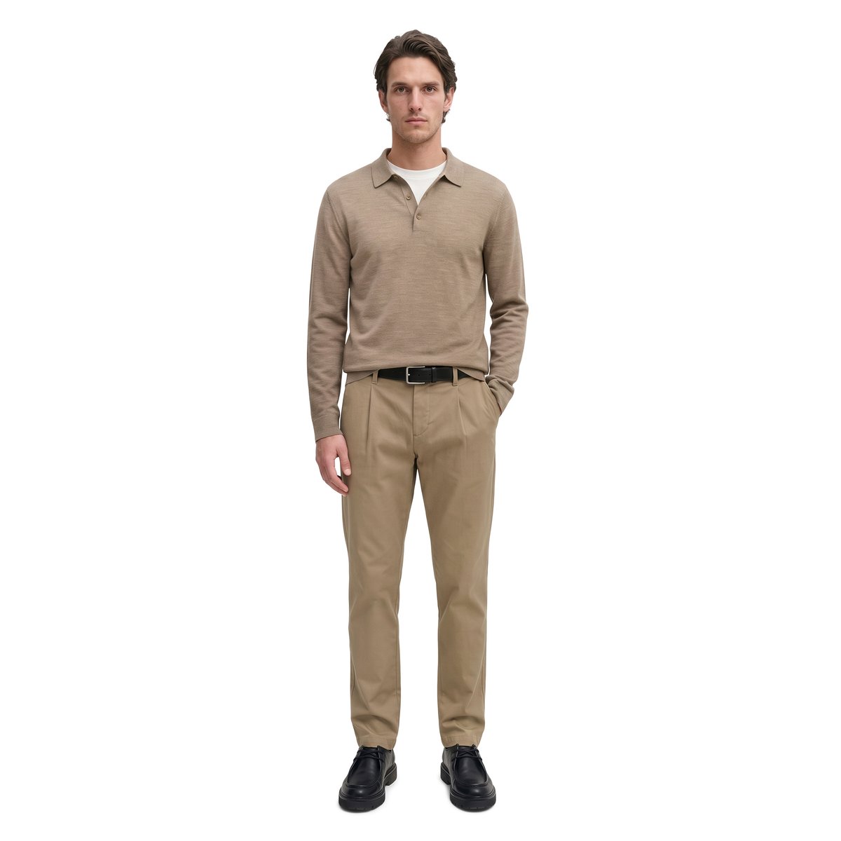 Polo en maille, coupe classique en laine vierge douce beige, MARC O'POLO