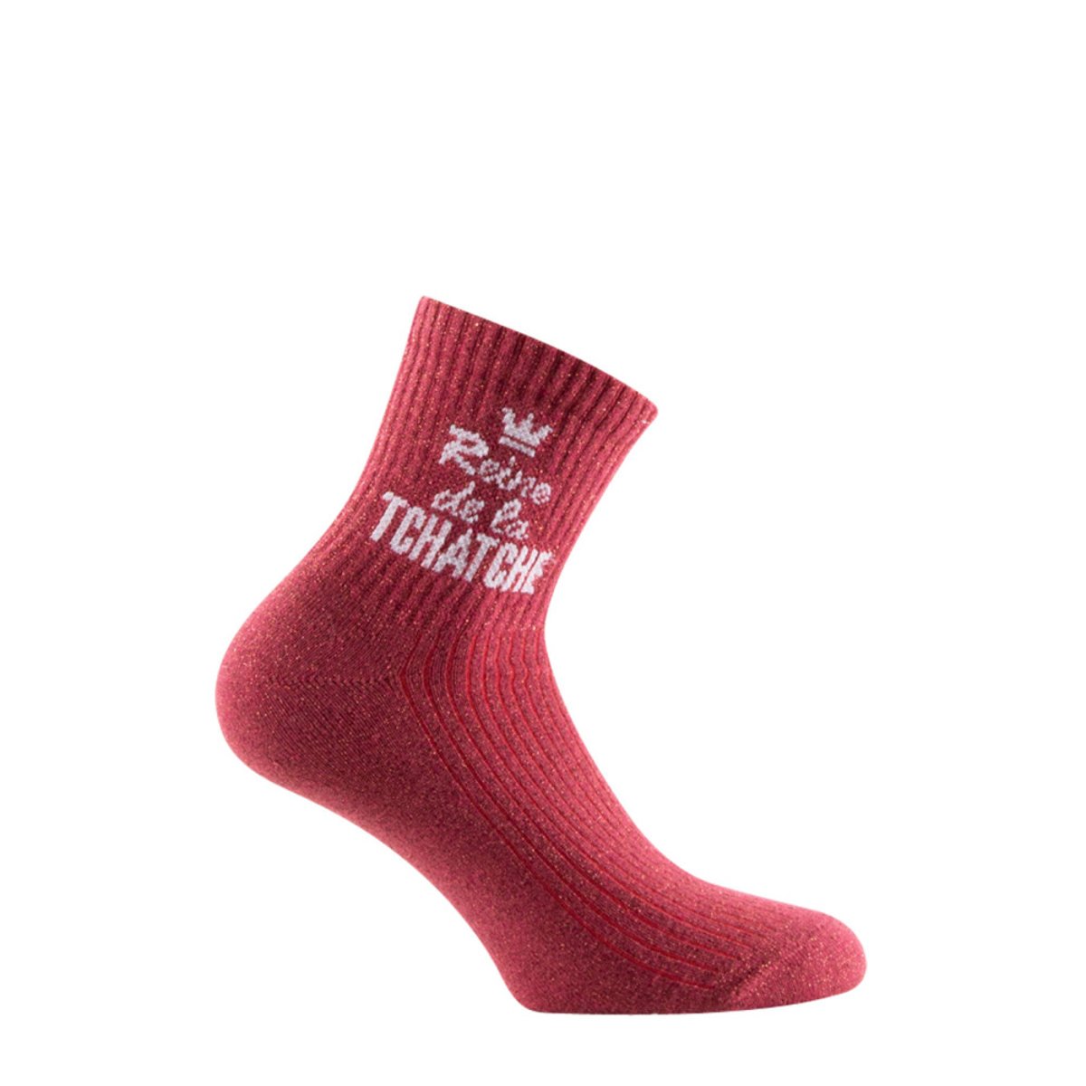 Socquettes Femme à paillettes avec inscription reine de la tchatche en coton rouille, KINDY