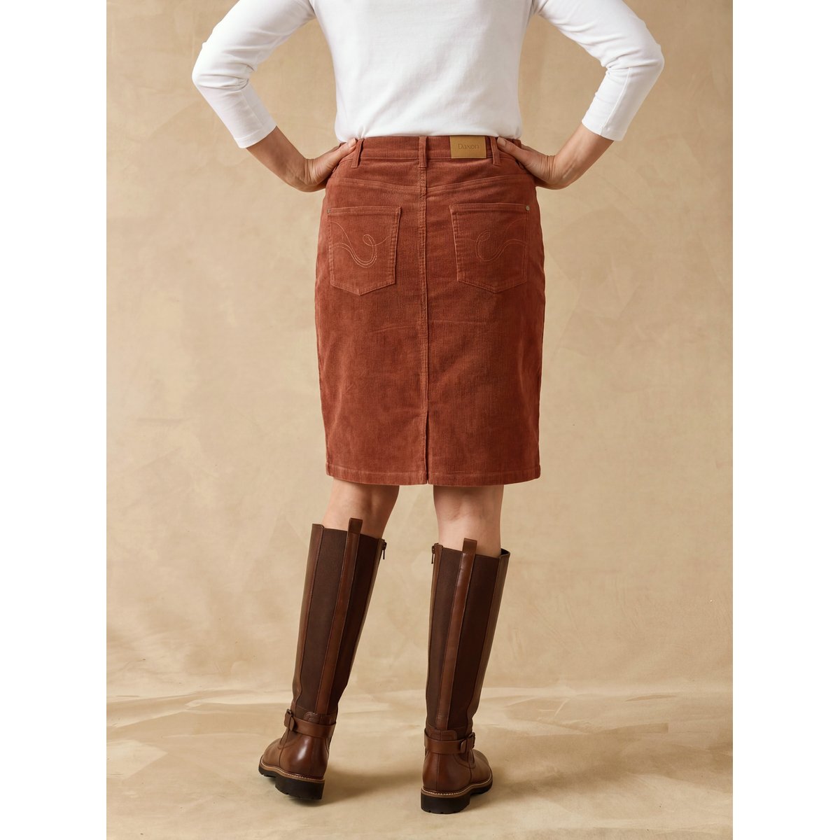 Jupe droite taille élastiquée côtés noisette, DAXON