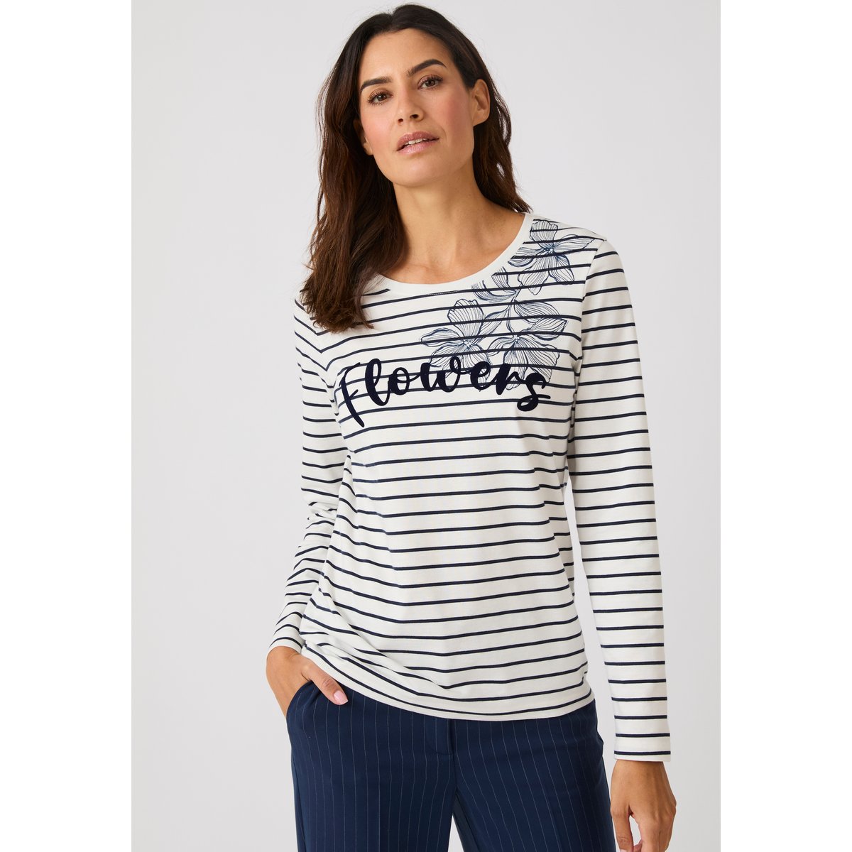 T-shirt marinière imprimé bleu marine rayé, DAMART