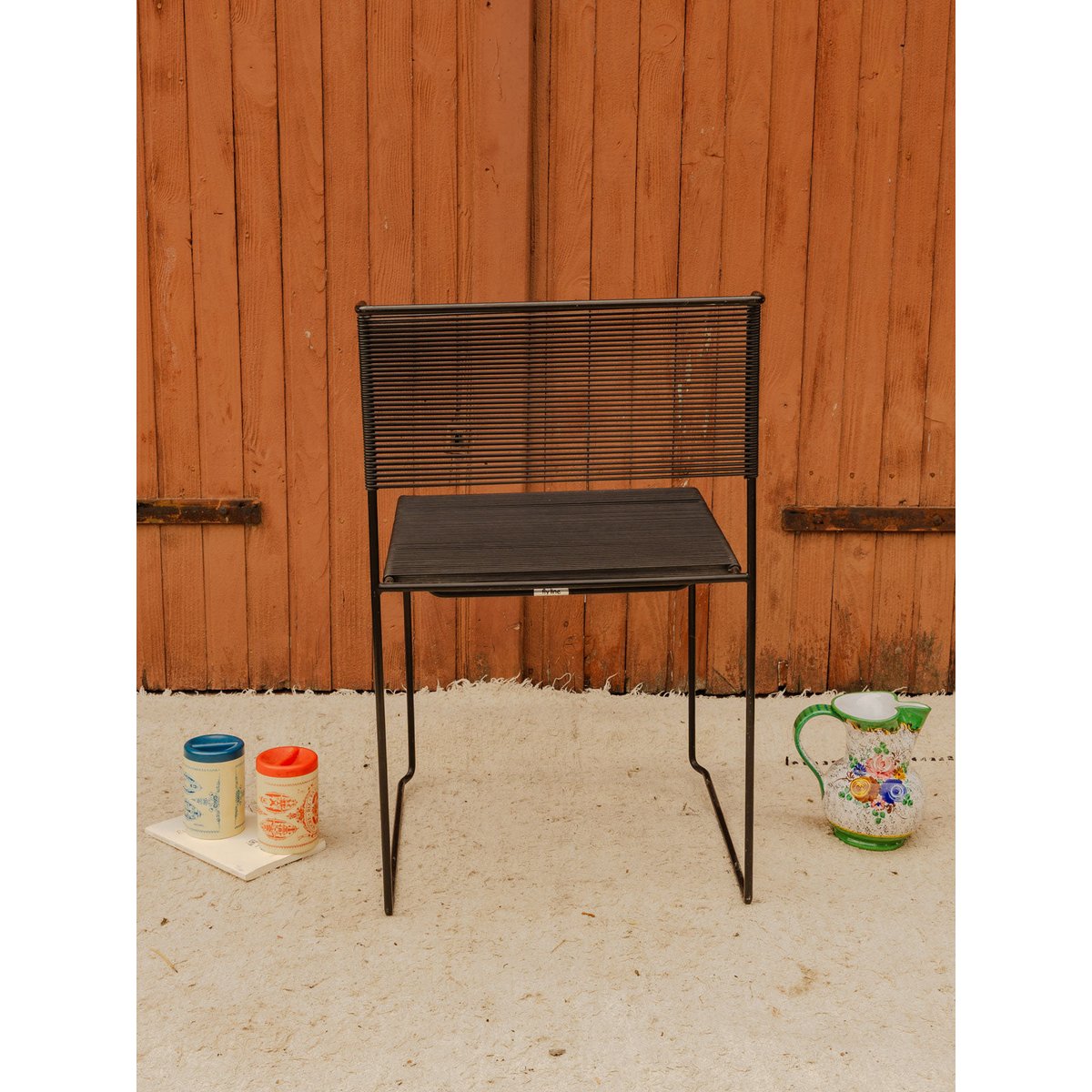 Chaise en métal et scoubidou noir Alma N°2075 - Bon état noir, DEBONGOUT