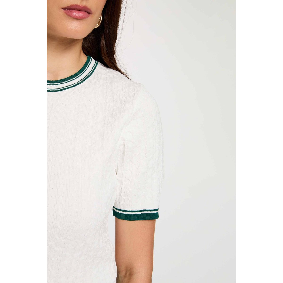 Pull fin manches courtes vert, MORGAN
