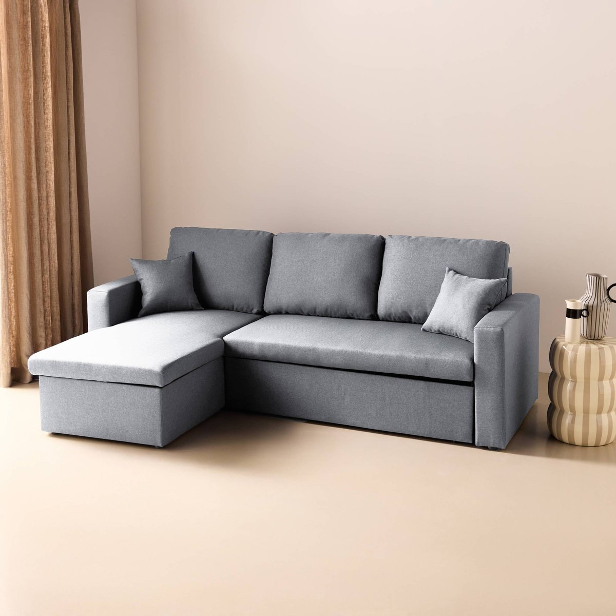 Canapé d'angle convertible réversible tissu IDA gris clair, SWEEEK