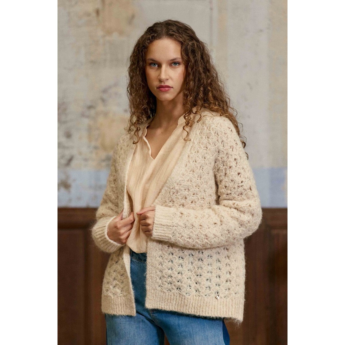 Gilet en maille ajourée, MILENE beige clair, LA PETITE ETOILE