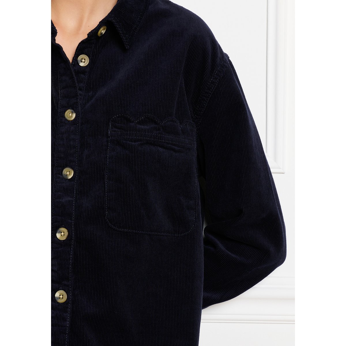 Robe chemise en velours côtelé bleu marine, LOLALIZA