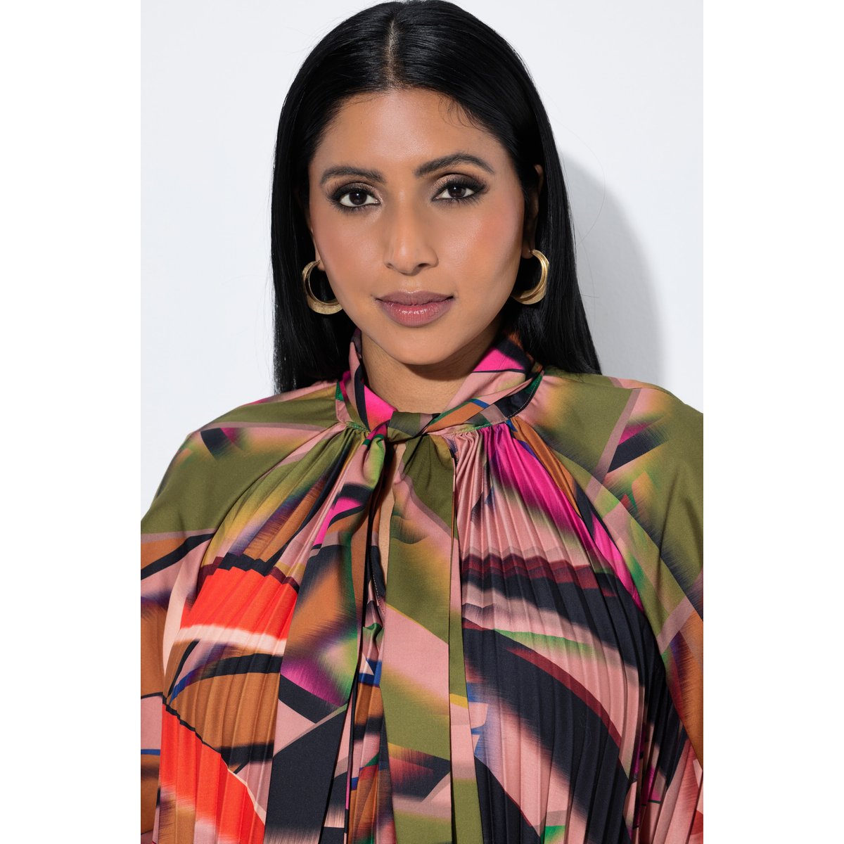 Robe midi plissée, motif feuilles prune foncé, ULLA POPKEN