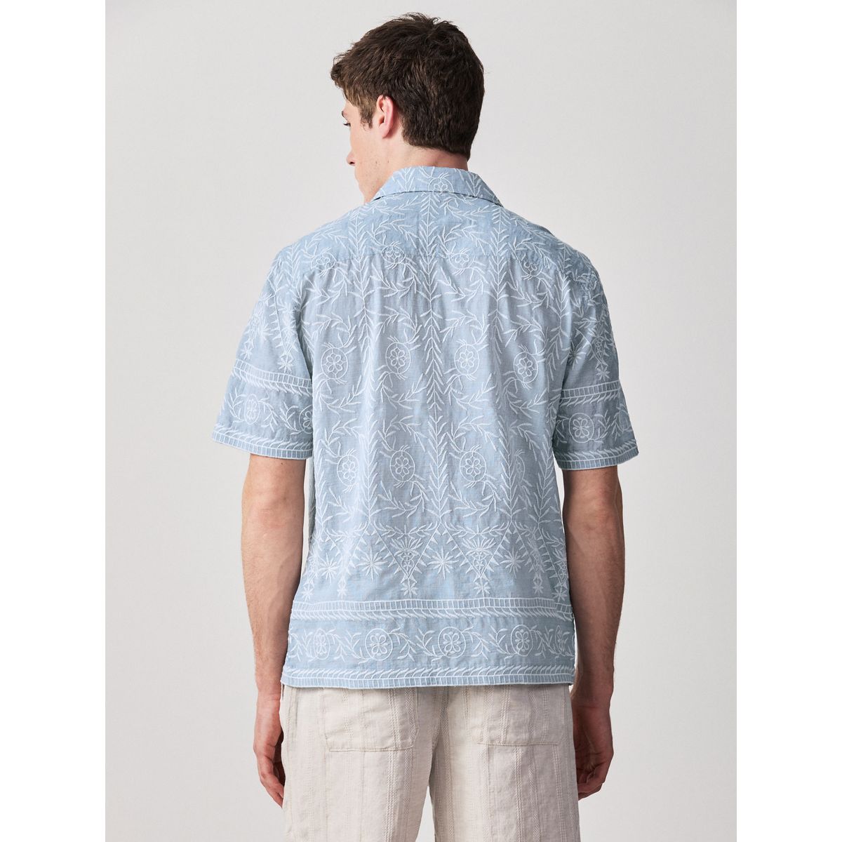 Chemise en chambray texturé à manches courtes bleu, NEXT