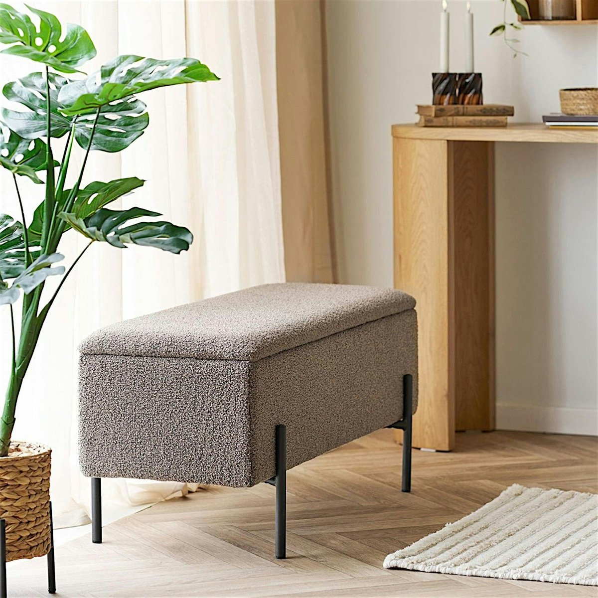 Banc coffre en bouclette marron 95 cm BERLIN marron, PIER IMPORT
