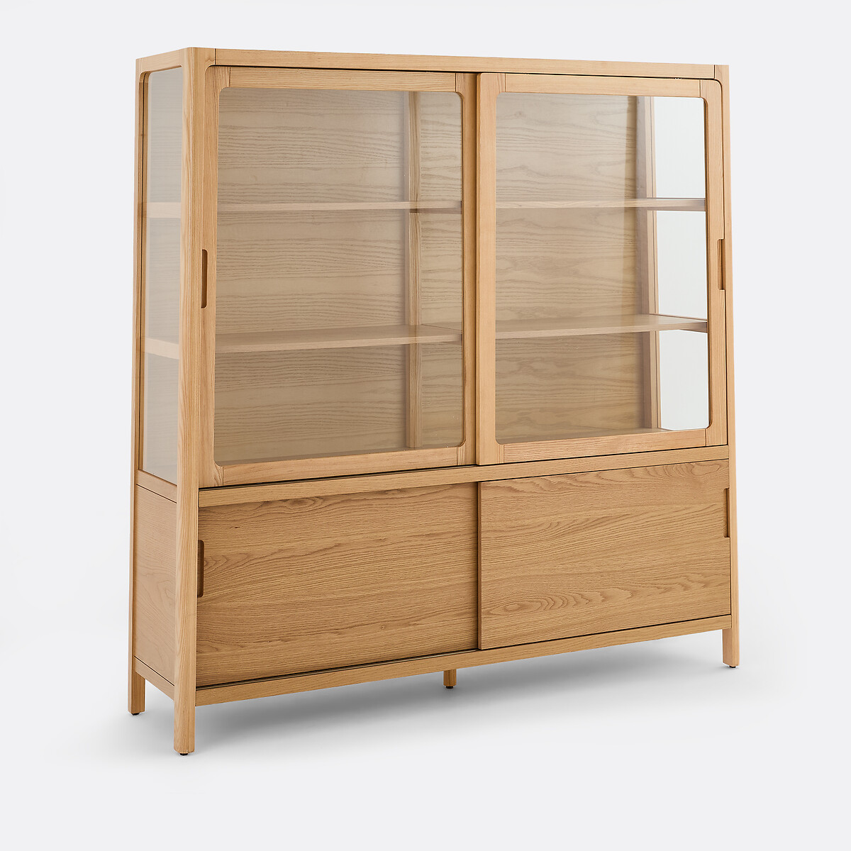 Vitrine en frêne massif et placage chêne, 4 portes, hauteur 180 cm, Tress coloris chêne, LA REDOUTE INTERIEURS
